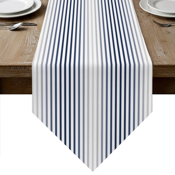 Ombre Navy Blue Grey Striped Table Runner Linen Burlap Table Runner 36 Inches Small Farmhouse Modern Stripes Dresser Scarves for Kitchen Island Coffee Dining Room Party Wedding Holiday Decor 13"x36"