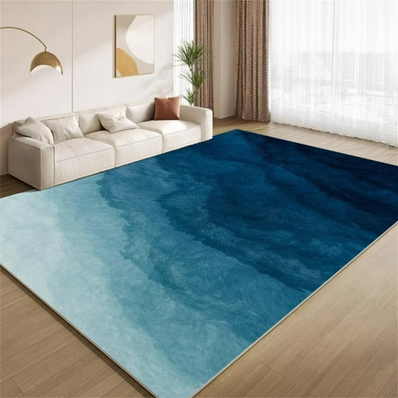 Ombre Navy Blue Ocean Area Rugs, Ripple Wave Abstract Carpet, Non Slip Low Pile Washable Indoor Rug for Living Room Bedroom Gameroom Study Office Entrance Foyer 5x7ft
