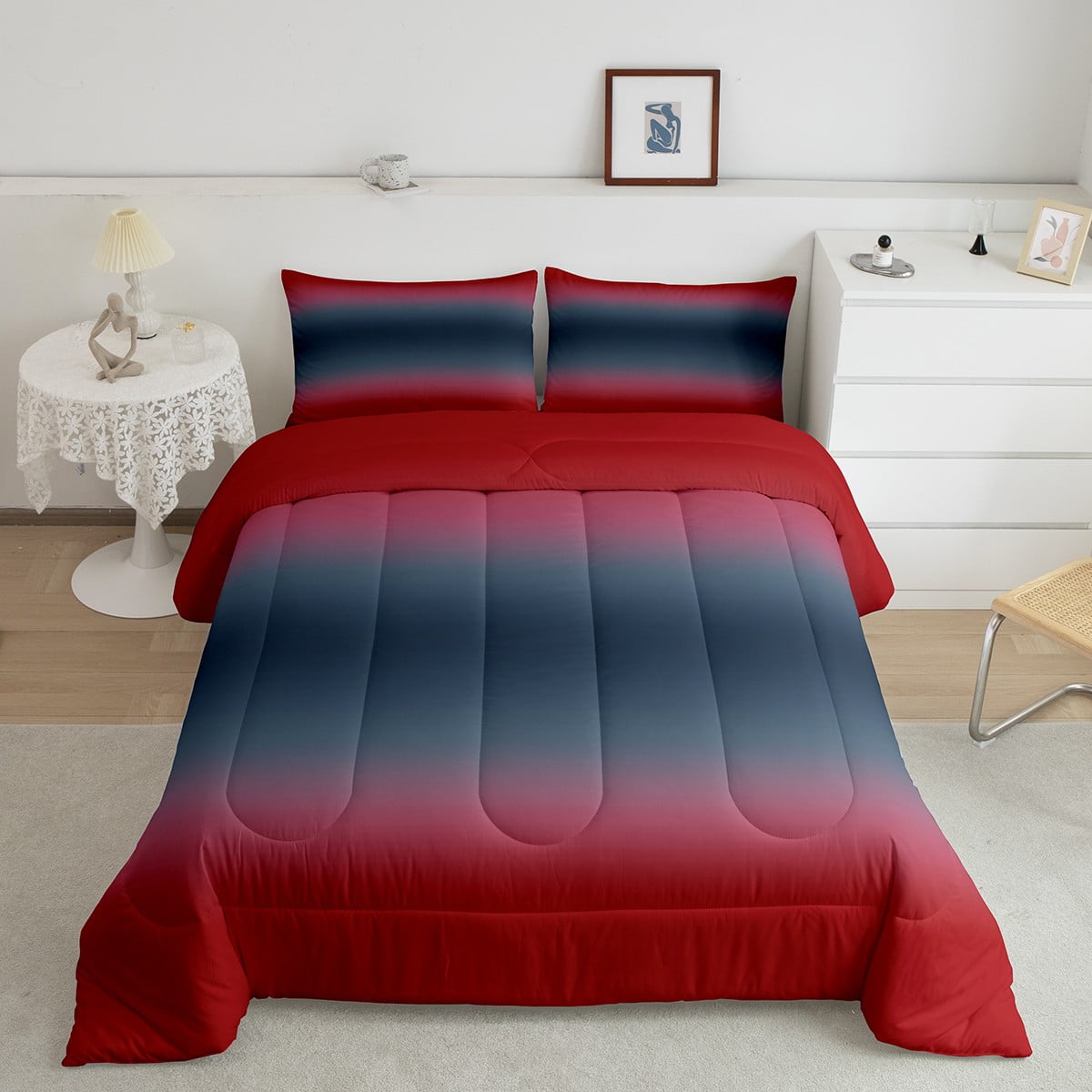 Ombre Navy and Red Comforter Set Kids Gradient Red Blue Bedding Sets ...