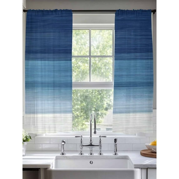 Ombre Navy Sheer Curtains 72 Inches Long 2 Panels Blue Striped Abstract Gradient Texture Minimalist Light Filtering Semi Sheer Window Curtains Drapes for Bedroom Living Room 52"x72"