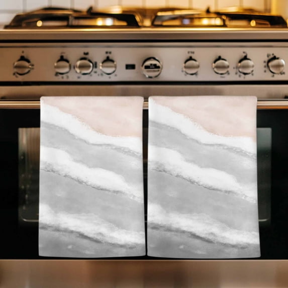 Ombre Ocean Beach Kitchen Towels Set of 1, Nautical Coastal Beach Sandy Gradient Gray Absorbent Dish Towels for Kitchen, Microfiber Hand Towel, Quick Drying Tea Towel for Cleaning Dishcloths