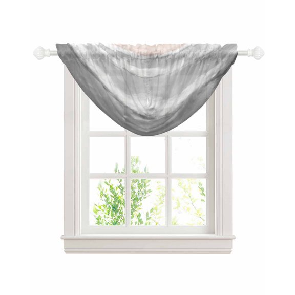 Ombre Ocean Beach Sheer Waterfall Valance Curtains for Window, Nautical Coastal Beach Sandy Gradient Gray Rod Pocket Sheer Topper Swag Curtains for Living Room, Kitchen 38.5"W x 47.2"L, 1 Panel
