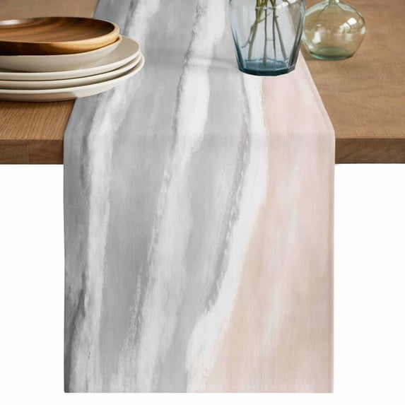 Ombre Ocean Beach Table Runner, Nautical Coastal Beach Sandy Gradient Gray Cotton Linen Table Runners 72 Inches Long, Dresser Scarf Runner for Dining Tables/TV Stands/Coffee/Cabinets 18''x72''