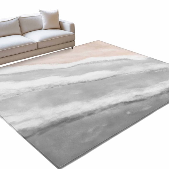 Ombre Ocean Beach Washable Rug 6x9 Area Rug for Living Room Bedroom Non Slip Indoor Floor Rectangle Carpet Large Nautical Coastal Beach Sandy Gradient Gray Entryway Rugs for Dining Room Office Home