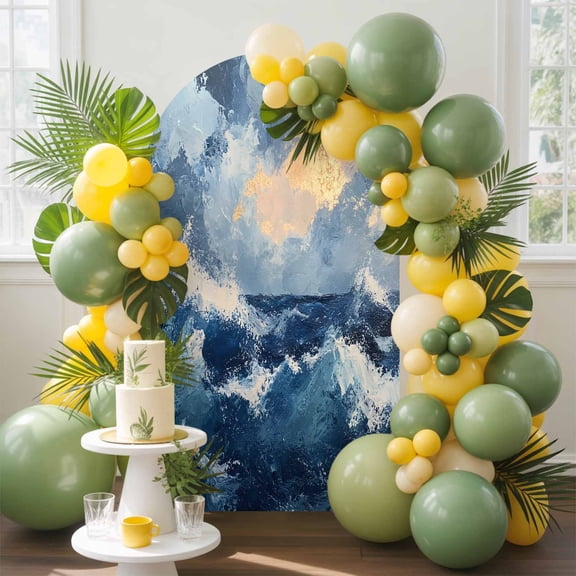 Ombre Ocean Waves Arch Backdrop Cover, 6FT, Coastal Navy Blue Gradient Abstract Spandex Arch Covers Double-Sided Backdrop for Wedding Birthday Party Photo Background Decoration