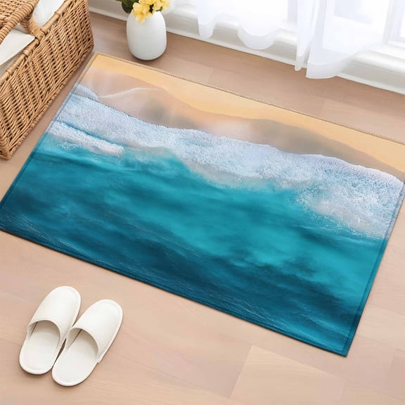 Ombre Oceans Bathroom Rug Washable 2x3 Entryway Rug Non Slip Abstract Sea Waves Beach Tropical Front Door Mat Low Pile Indoor Doormat Throw Floor Carpet for Kitchen Bedroom Entrance