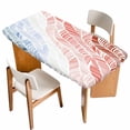 thumbnail image 1 of Ombre Orange Blue Table Cloths for 4 Foot Rectangle Tables, Summer Coastal Ocean Sea Beach Wave Patio Waterproof Elastic Fitted Tablecloths, Washable Rectangular Table Cover for Camping, 1 of 8