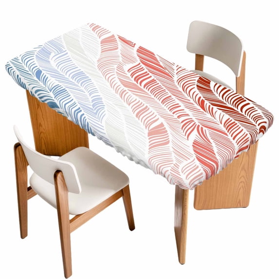Ombre Orange Blue Table Cloths for 4 Foot Rectangle Tables, Summer Coastal Ocean Sea Beach Wave Patio Waterproof Elastic Fitted Tablecloths, Washable Rectangular Table Cover for Camping