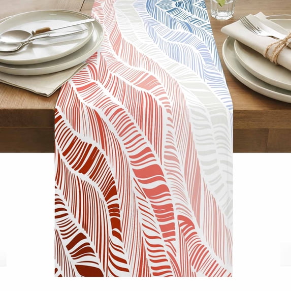 Ombre Orange Blue Table Runner - 90 Inch Long, Kitchen Dining Table Runner Dresser Scarves, Summer Coastal Ocean Sea Beach Wave Farmhouse Decor for Coffee Tables Wedding Party Banquet