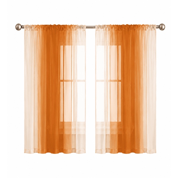 Ombre Orange Brown Sheer Curtains 52x54 Inch, Rod Pocket Light Filtering Gradient Sheer Drapes, Warm Tone Semi-Transparent Window Curtains for Living Room Bedroom