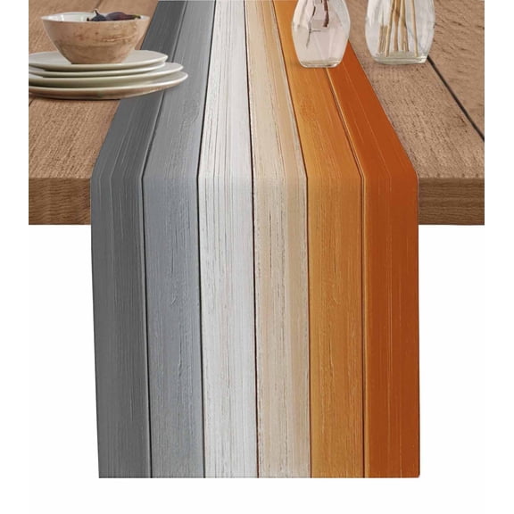 Ombre Orange Gray Wood Table Runners 72 Inches Long, Cotton Linen Fabric Table Runner Dresser Scarf, Gradient Country Rustic Grain Tablerunner for Party/Kitchen/Dinner/Wedding Decor 13''x72''