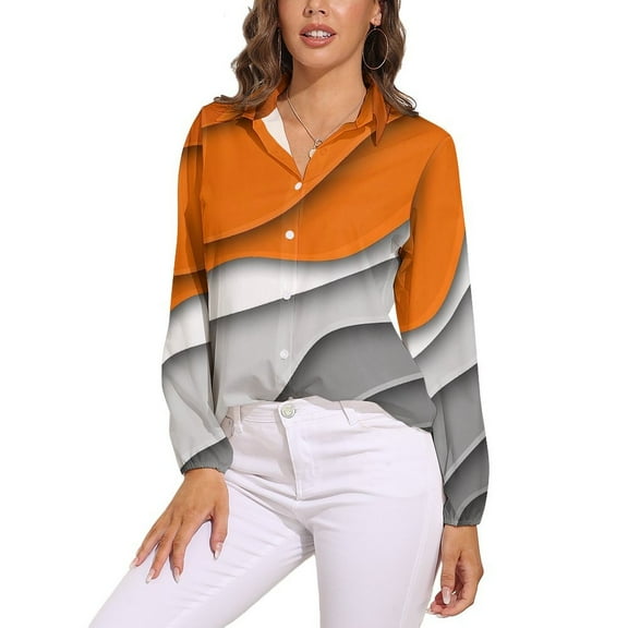 Ombre Orange Grey Long Sleeve Blouse Woman Streetwear Casual Shirts Summer Oversize Woman Streetwear Clothing Birthday Present
