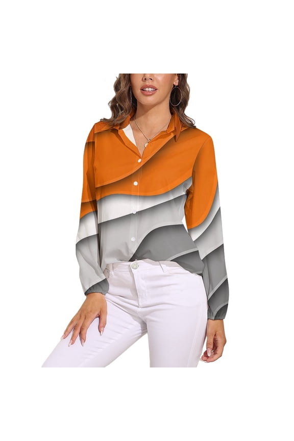 Ombre Orange Grey Long Sleeve Blouse Woman Streetwear Casual Shirts Summer Oversize Woman Streetwear Clothing Birthday Present