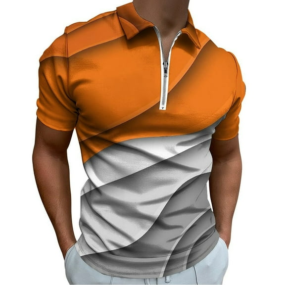 Ombre Orange Grey Men Zipper T-shirt Summer Casual Short Sleeve T-shirt Top