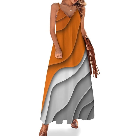 Ombre Orange Grey Sleeveless Dress Women's Evening Dress Womans Clothing