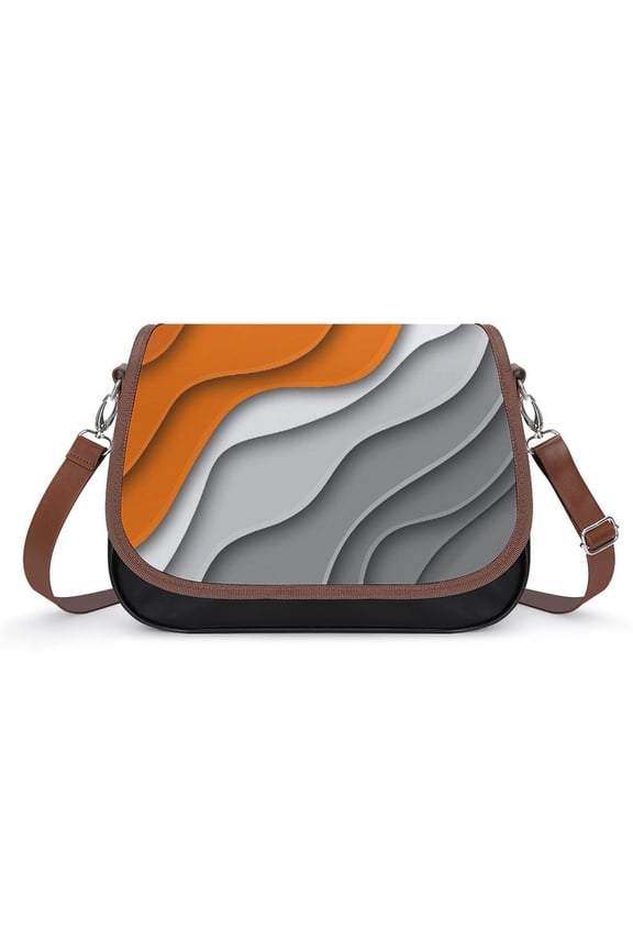 Ombre Orange Grey Vintage Crossbody Bag for Women Medium Leather Hobo Bags Shoulder Bag Classic City Leather Satchels