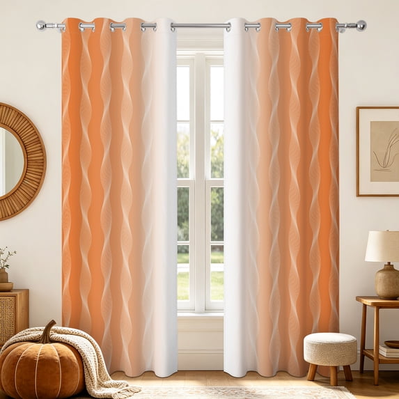 Ombre Orange Wave Print Blackout Curtains,2 Panels Set,52x84 Inch,Grommet Top,Thermal Insulated Window Drapes For Bedroom