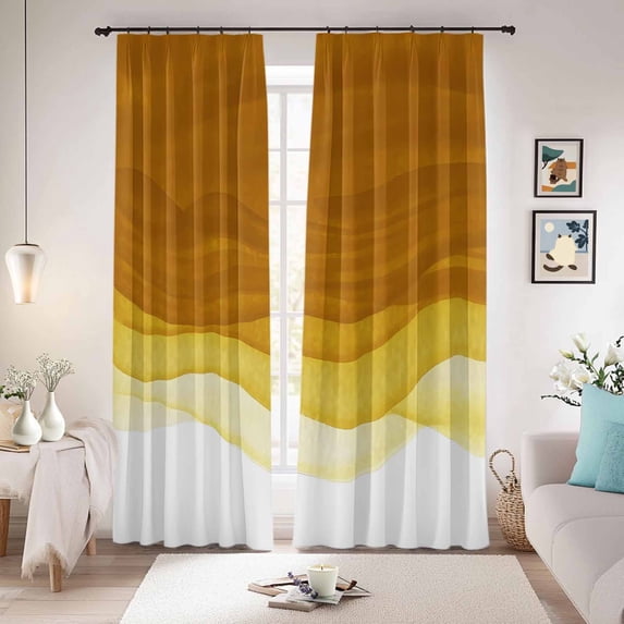 Ombre Orange Waves Blackout Curtains for Bedroom/Living Room, Pinch Pleated Black Out Curtains, Abstract Art Gradient Modern Room Darkening Window Drapes with Hooks 2 Panels, 39"x70"