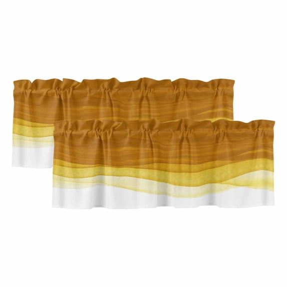 Ombre Orange Waves Curtain Valances for Windows, Kitchen Valance Window Treatments Panel 2 Pack, Abstract Art Gradient Modern Rod Pocket Short Curtains for Bathroom Bedroom 54 x 18 Inch