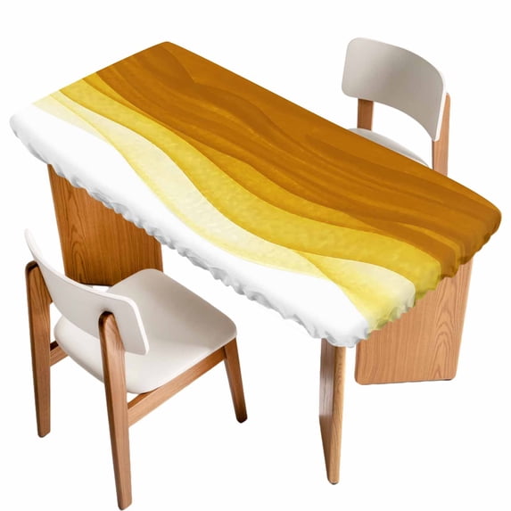 Ombre Orange Waves Table Cloths for 4 Foot Rectangle Tables, Abstract Art Gradient Modern Patio Waterproof Elastic Fitted Tablecloths, Washable Rectangular Table Cover for Camping