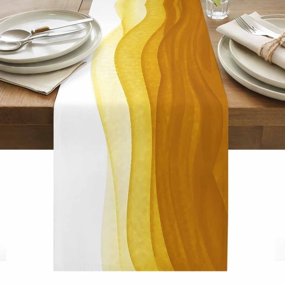 Ombre Orange Waves Table Runner - 90 Inch Long, Kitchen Dining Table Runner Dresser Scarves, Abstract Art Gradient Modern Farmhouse Decor for Coffee Tables Wedding Party Banquet