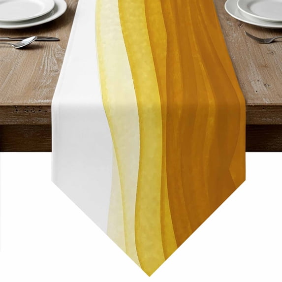 Ombre Orange Waves Table Runner Linen Burlap Table Runner 70 Inches Long Abstract Art Gradient Modern Dresser Scarves for Kitchen Island Coffee Dining Room Party Wedding Banquet Holiday Decor 13"x70"