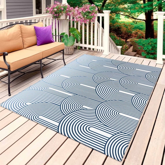 Ombre Outdoor Rug 5x7 Ft, Non Slip Washable Area Rug, Farmhouse Stripes Modern Abstract Art Patio Rugs Carpet Runner, Large Floor Mat for Indoor/Outdoor Deck Porch Camping