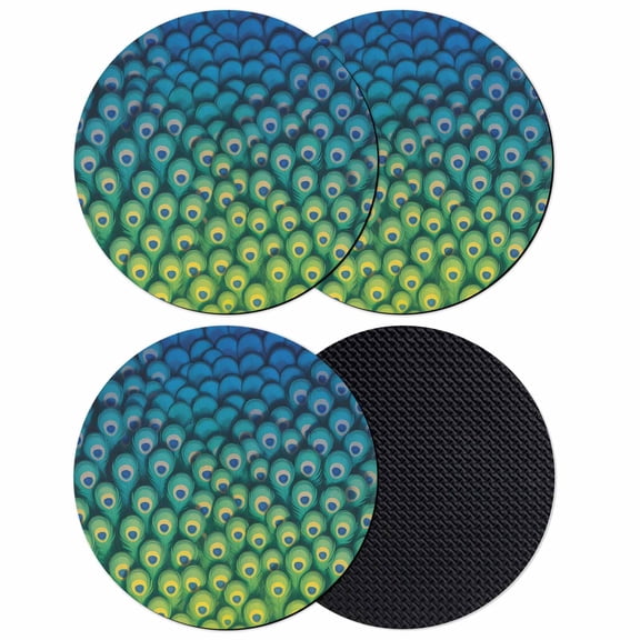 Ombre Peacock Coasters Set of 4, Absorbent Coasters for Drinks, Vintage Abstract Peacock Feather Gradient Blue Coaster for Desk Coffee Table Protection, Home Decor House Warming Gifts 4"