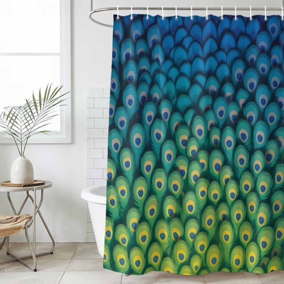 Ombre Peacock Small Stall Shower Curtain, Waterproof Shower Curtains for Bathroom, Vintage Abstract Peacock Feather Gradient Blue Washable Fabric Bath Curtain for Bathtub with Hooks 36x72 Inches