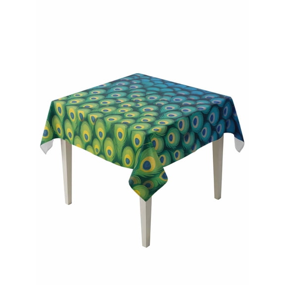 Ombre Peacock Table Cloth, Waterproof Tablecloth for Square Tables, Vintage Abstract Peacock Feather Gradient Blue Reusable Washable Fabric Table Cover for Restaurant Kitchen Dining Tables 54"x54"
