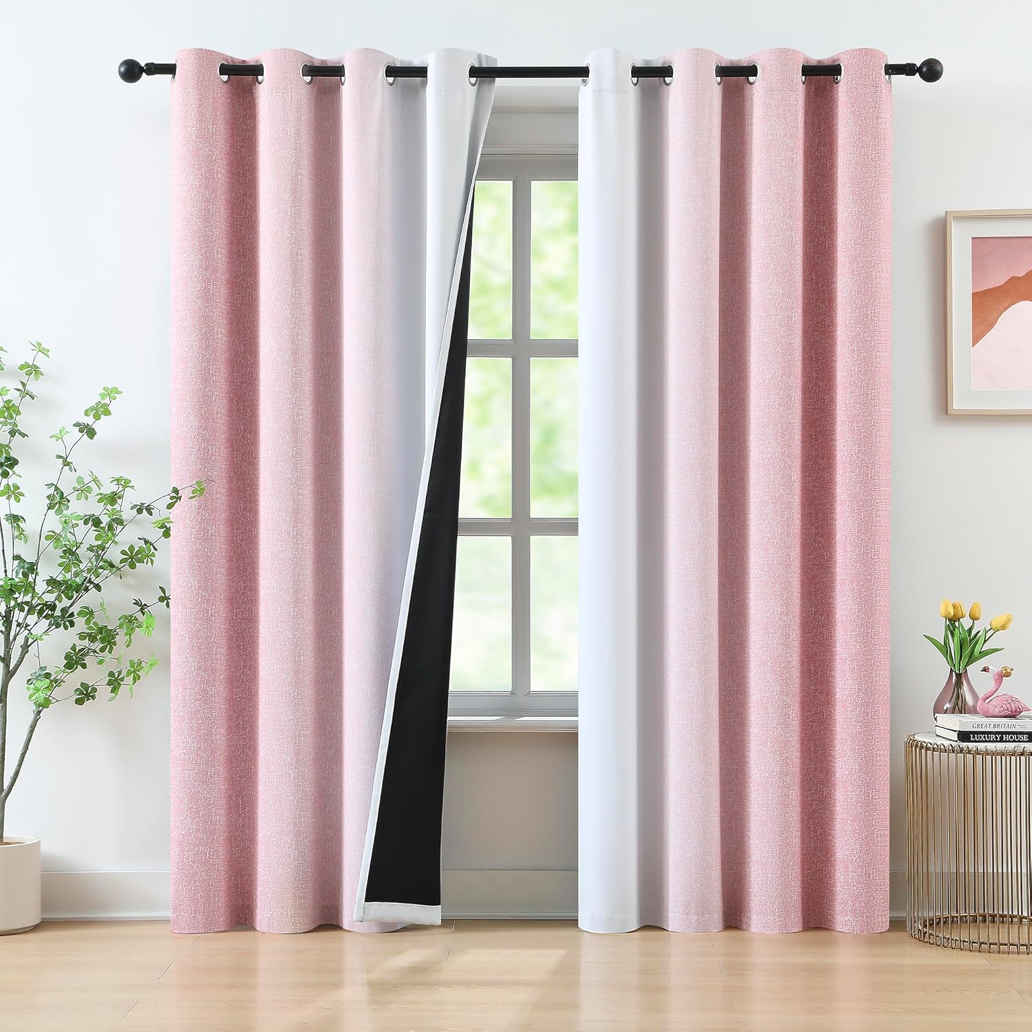 Ombre Pink Blackout Curtains Girls Room Bedroom Gradient Thermal 