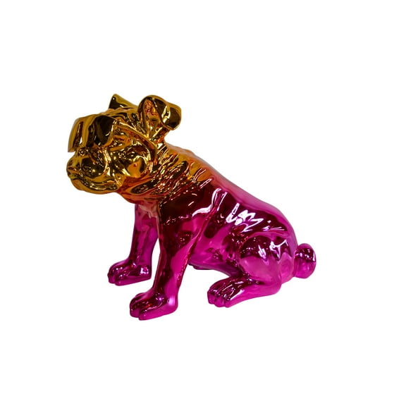 Ombre Pink Chrome Colored Bulldog Resin Statue 16" x 9" x 13"H