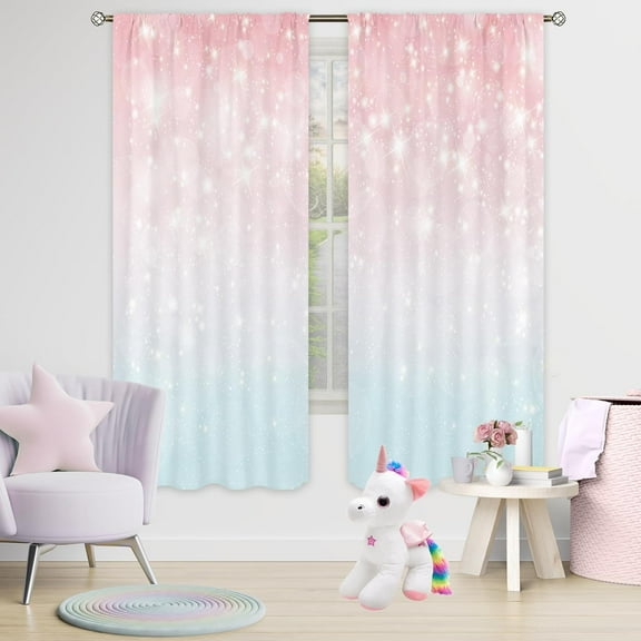 Ombre Pink Curtains 42Wx63H Inch Rod Pocket Teal Blush Baby Girls Bedroom Decor Blue Turquoise Pastel Not Sparkly for Women Kids Child Girly Princess Living Room Window Drapes Fabric 2 Panel