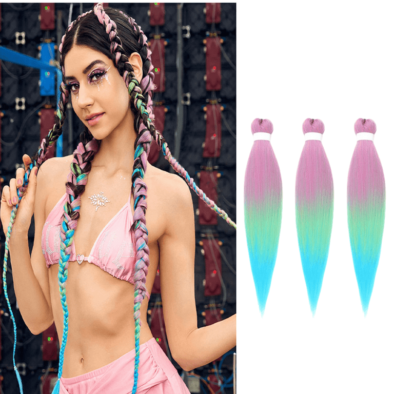 Ombre Pink Green Blue Hair Extensions, 26 Inch 3 Packs  display picture 3