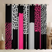 Ombre Pink Grey Darkening Dreapes 2 Panels, 38 x 45 Inch Leopard Curtains for Bedroom Living Room Kids Decor Animal Print Blackout Curtains Safari Zebra Print Window Treatments