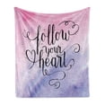 thumbnail image 1 of Ombre Pink Soft Flannel Fleece Throw Blanket, Cursive Follow Your Heart Words on Tones, Cozy Plush for Indoor and Outdoor Use, 60" x 80", Purple Pink, by Ambesonne, 1 of 5