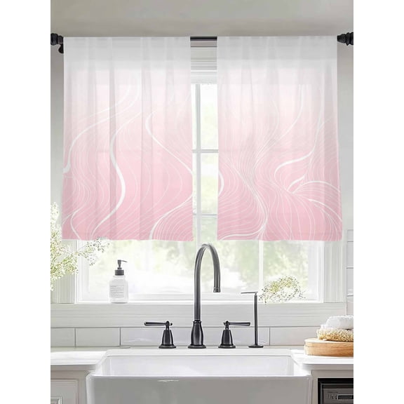 Ombre Pink Stripes Sheer Curtains 45 Inches Long 2 Panels Striped Lines Waves Gradient Light Filtering Semi Sheer Window Curtains Drapes for Bedroom Living Room 52"x45"