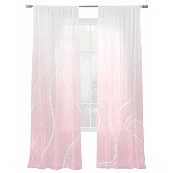 Ombre Pink Stripes Sheer Curtains for Living Room Bedroom, Light-filtering Sheer Curtain, Striped Lines Waves Gradient Rod Pocket Voile Window Treatment Drapes, 52’’Wx84’’L, 2 Panels Set