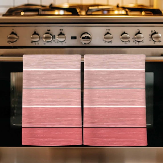 Ombre Pink Wooden Grain Kitchen Towels Set of 3, Farmhouse Vintage Chic Textured Absorbent Dish Towels for Kitchen, Microfiber Hand Towel, Quick Drying Tea Towel for Cleaning Decorative Dishcloths