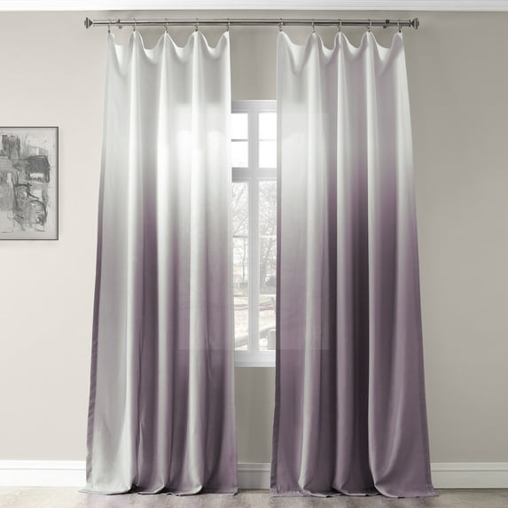 Ombre Plum Faux Linen Semi Sheer Curtain (1 Panel), Ombre Plum, 50W X 120L