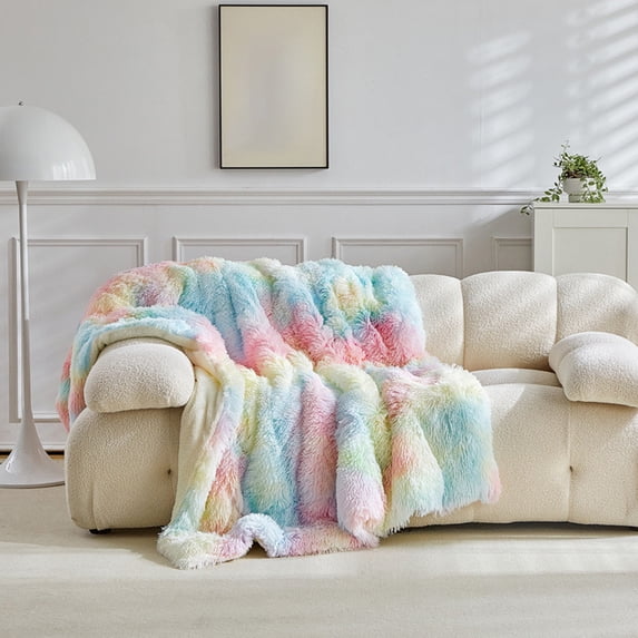 Ombre Plush Throw Blanket for Couch Sofa and Bed, Ultra Soft Cozy Flannel Fleece Blanket, Blankets for Beds and Shawl Blanket for Home Bedroom, Rainbow, 39"x59"