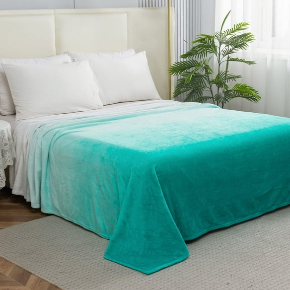 Ombre Print All Season Fleece Blanket - Anti-Static - Plush, Soft and Cozy, Full/Queen, Tiffany