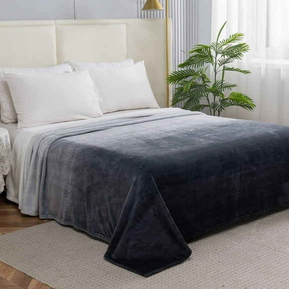 Ombre Print All Season Fleece Blanket - Anti-Static - Plush, Soft and Cozy, King/California King, Gray