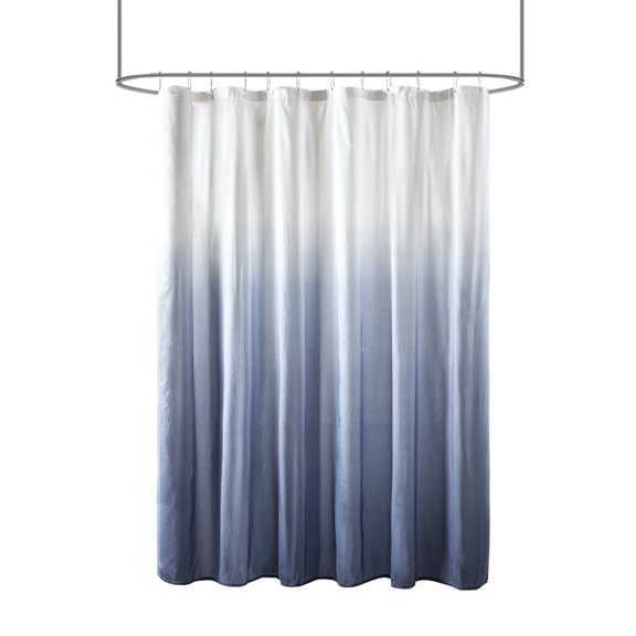 Ombre Printed Seersucker Shower Curtain, Blue, 72"72", Polyester, Modern Contemporary