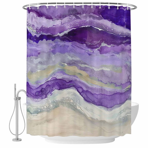 Ombre Purple Fabric Shower Curtain Beach Ocean Wave Abstract Washable Shower Curtains for Bathroom, Waterproof Bath Curtain with Hooks Home Decor 72x84in