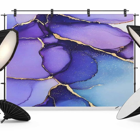 Ombre Purple Gold Marble Texture Backdrop for Photography, Abstract Waves Art Photo Backdrop Portrait Background Party Banner Photo Backgrounds for Studio Booth Props, 8x6ft