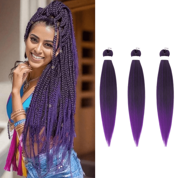 Ombre Purple Hair Extensions, 26 Inch 3 Packs Braiding Hair Pre Stretched Purple Yaki Braiding Hair Synthetic Hair Colored Braiding Hair Crochet Hair