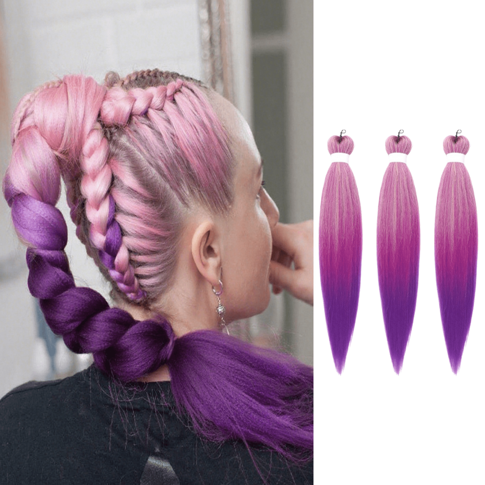 Ombre Purple Pink Hair Extensions, 26 Inch Packs Braiding Hair