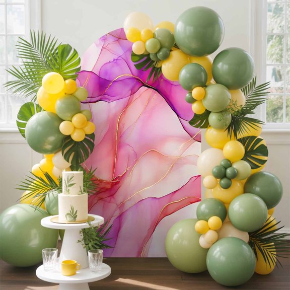 Ombre Purple Pink Marble Texture Arch Backdrop Cover, 7.2FT, Abstract Waves Art Spandex Arch Covers Double-Sided Backdrop for Wedding Birthday Party Photo Background Decoration
