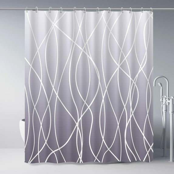 Ombre Purple Shower Curtain for Bathroom with Hooks,White Shower Curtain Set,Stripe Bath Curtains Decorative Shower Curtains Water Repellent Washable, 72x72